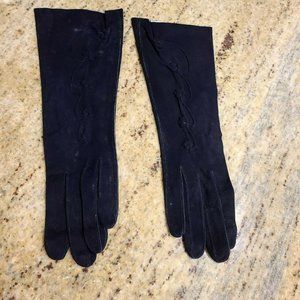 H.A.&E. Smith Ltd. Leather Gloves Suede Black Tailored Flowers Vintage France